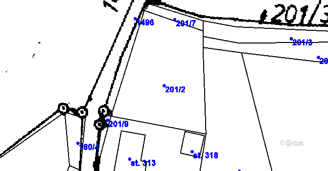 Parcela st. 201/2 v KÚ Smetanova Lhota, Katastrální mapa