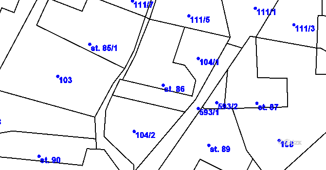 Parcela st. 86 v KÚ Varvažov, Katastrální mapa