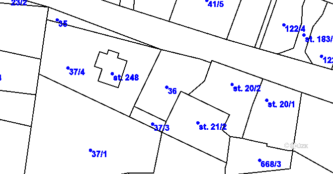 Parcela st. 36 v KÚ Varvažov, Katastrální mapa