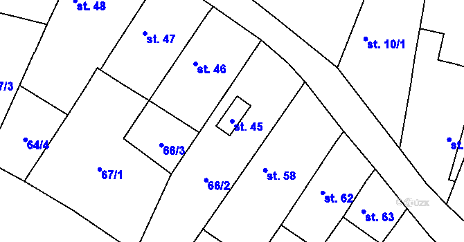 Parcela st. 45 v KÚ Červeněves, Katastrální mapa