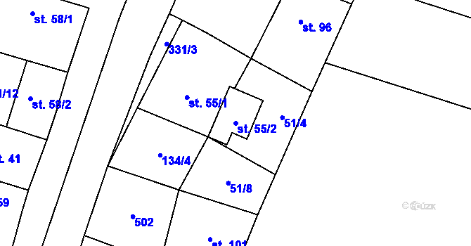 Parcela st. 55/2 v KÚ Loučná Hora, Katastrální mapa