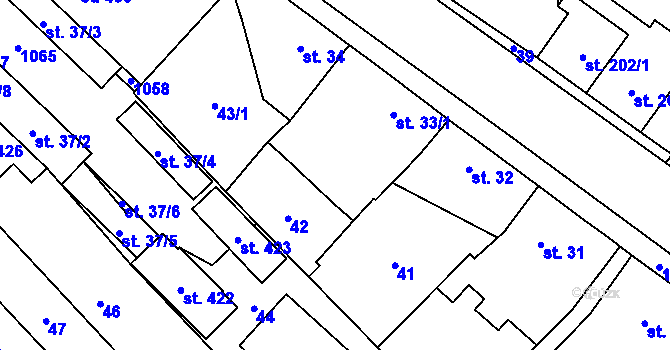 Parcela st. 33/2 v KÚ Smidary, Katastrální mapa