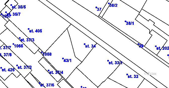 Parcela st. 34 v KÚ Smidary, Katastrální mapa