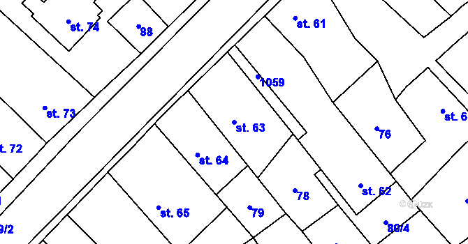 Parcela st. 63 v KÚ Smidary, Katastrální mapa