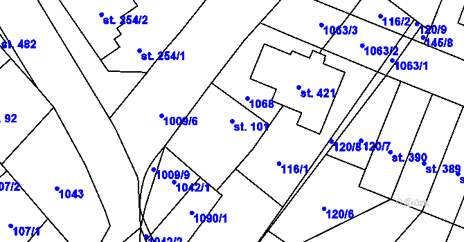 Parcela st. 101 v KÚ Smidary, Katastrální mapa