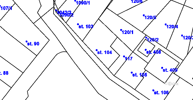 Parcela st. 104 v KÚ Smidary, Katastrální mapa