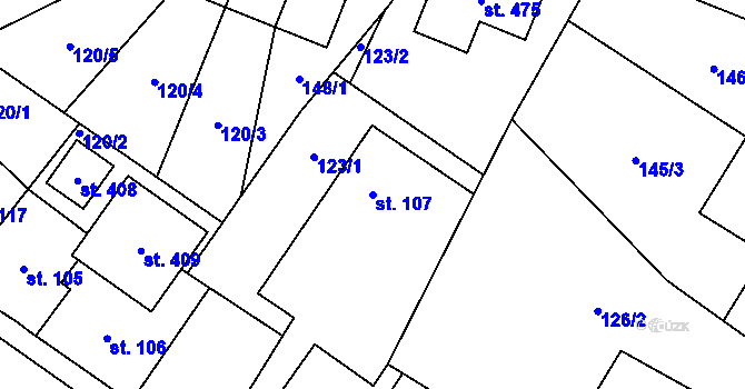 Parcela st. 107 v KÚ Smidary, Katastrální mapa