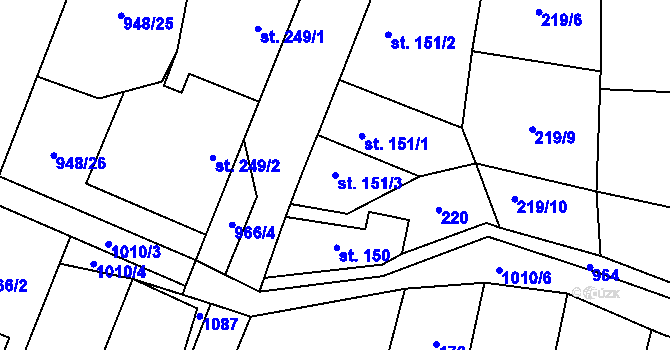 Parcela st. 151/3 v KÚ Smidary, Katastrální mapa
