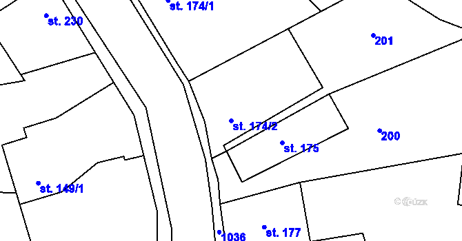 Parcela st. 174/2 v KÚ Smidary, Katastrální mapa