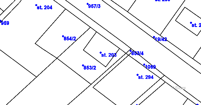 Parcela st. 203 v KÚ Smidary, Katastrální mapa
