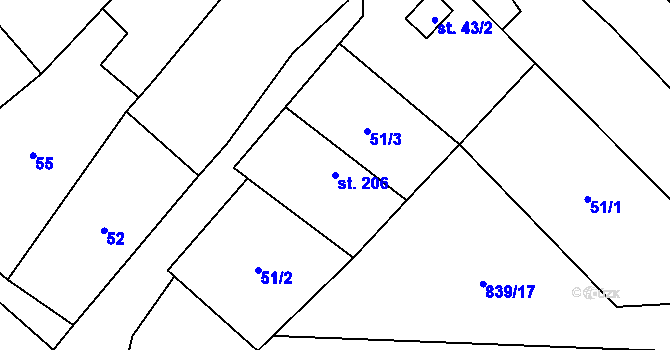 Parcela st. 206 v KÚ Smidary, Katastrální mapa