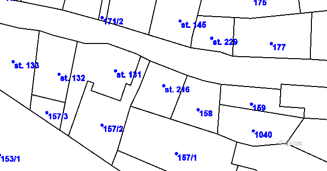 Parcela st. 216 v KÚ Smidary, Katastrální mapa