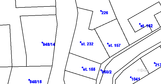 Parcela st. 232 v KÚ Smidary, Katastrální mapa