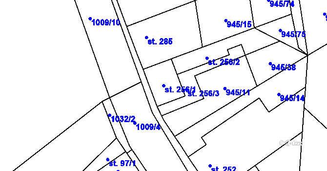 Parcela st. 256/1 v KÚ Smidary, Katastrální mapa