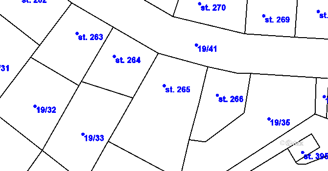 Parcela st. 265 v KÚ Smidary, Katastrální mapa