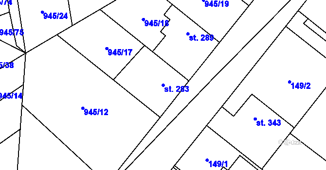 Parcela st. 283 v KÚ Smidary, Katastrální mapa