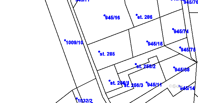 Parcela st. 285 v KÚ Smidary, Katastrální mapa