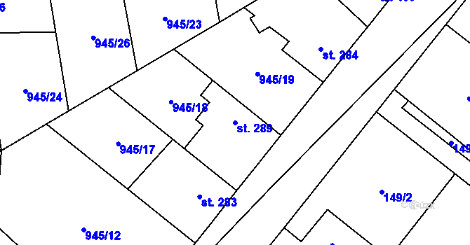 Parcela st. 289 v KÚ Smidary, Katastrální mapa