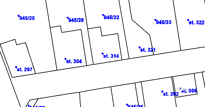 Parcela st. 314 v KÚ Smidary, Katastrální mapa