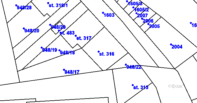Parcela st. 316 v KÚ Smidary, Katastrální mapa