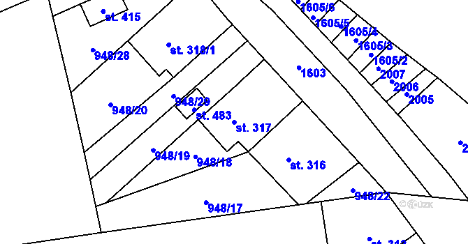 Parcela st. 317 v KÚ Smidary, Katastrální mapa