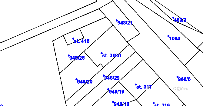 Parcela st. 318/1 v KÚ Smidary, Katastrální mapa