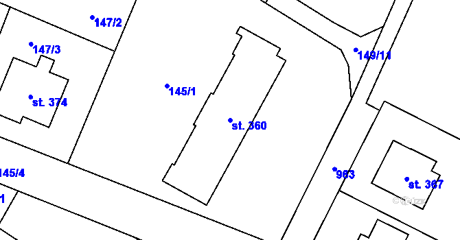 Parcela st. 360 v KÚ Smidary, Katastrální mapa