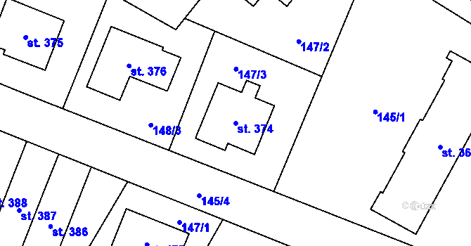 Parcela st. 374 v KÚ Smidary, Katastrální mapa