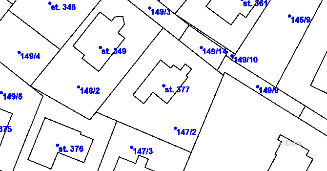 Parcela st. 377 v KÚ Smidary, Katastrální mapa