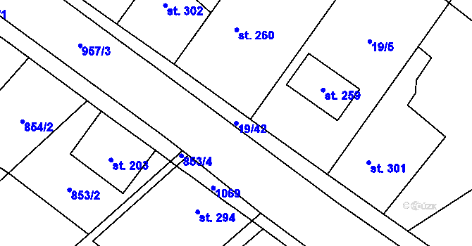 Parcela st. 19/42 v KÚ Smidary, Katastrální mapa