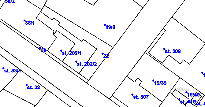 Parcela st. 22 v KÚ Smidary, Katastrální mapa