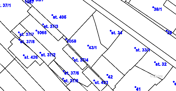 Parcela st. 43/1 v KÚ Smidary, Katastrální mapa