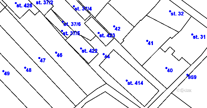 Parcela st. 44 v KÚ Smidary, Katastrální mapa
