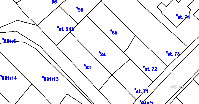 Parcela st. 84 v KÚ Smidary, Katastrální mapa