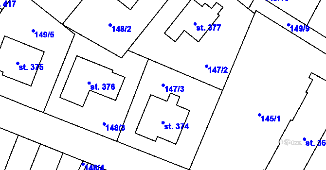 Parcela st. 147/3 v KÚ Smidary, Katastrální mapa