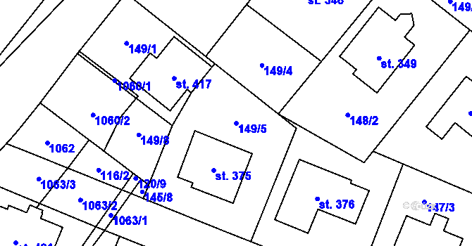 Parcela st. 149/5 v KÚ Smidary, Katastrální mapa
