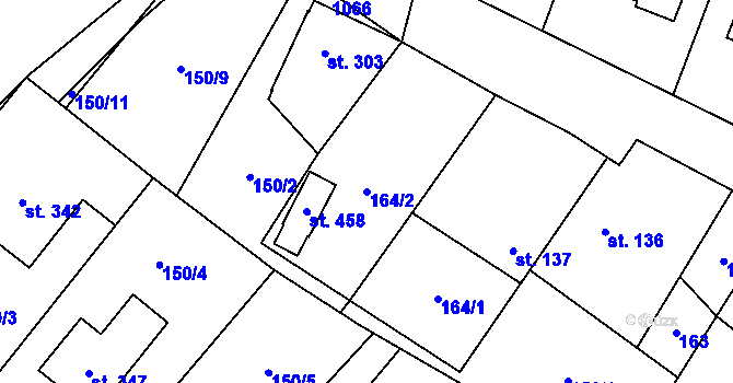 Parcela st. 164/2 v KÚ Smidary, Katastrální mapa