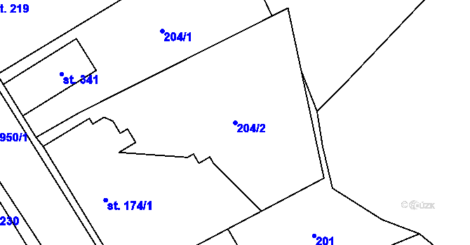 Parcela st. 204/2 v KÚ Smidary, Katastrální mapa