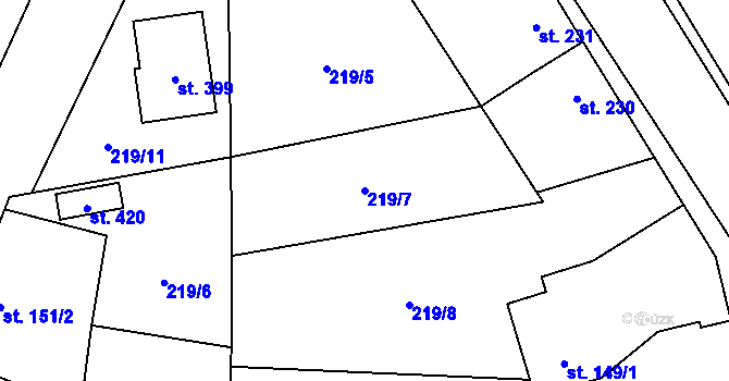 Parcela st. 219/7 v KÚ Smidary, Katastrální mapa