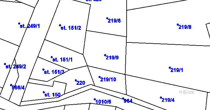 Parcela st. 219/9 v KÚ Smidary, Katastrální mapa