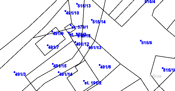 Parcela st. 491/13 v KÚ Smidary, Katastrální mapa