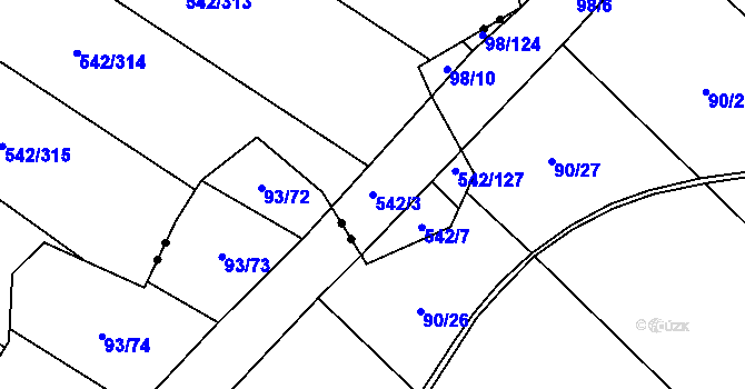 Parcela st. 542/3 v KÚ Smidary, Katastrální mapa