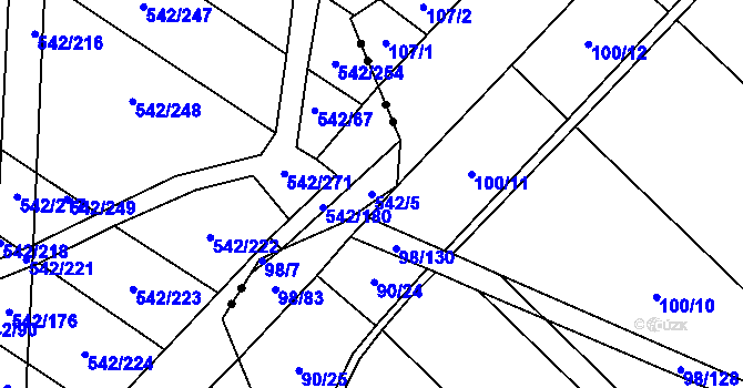 Parcela st. 542/5 v KÚ Smidary, Katastrální mapa