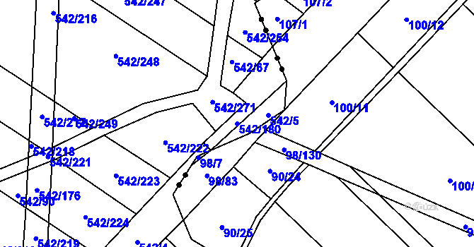 Parcela st. 542/180 v KÚ Smidary, Katastrální mapa
