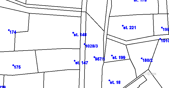 Parcela st. 1028/3 v KÚ Smidary, Katastrální mapa