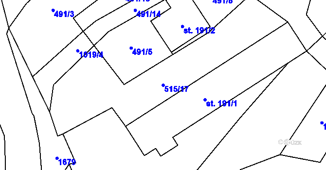 Parcela st. 515/17 v KÚ Smidary, Katastrální mapa