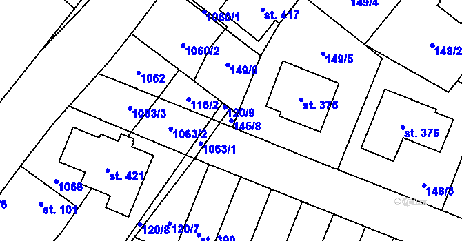 Parcela st. 145/8 v KÚ Smidary, Katastrální mapa