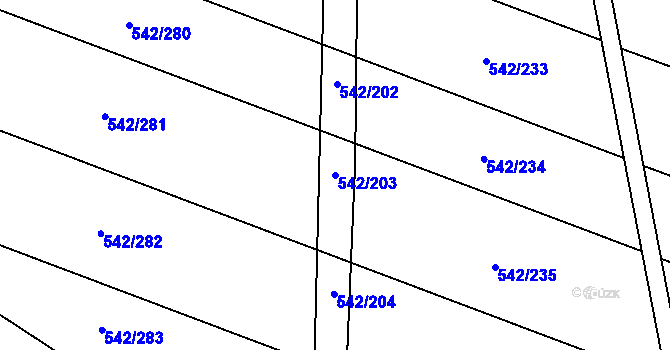 Parcela st. 542/203 v KÚ Smidary, Katastrální mapa