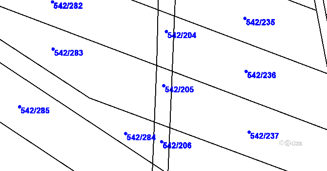 Parcela st. 542/205 v KÚ Smidary, Katastrální mapa