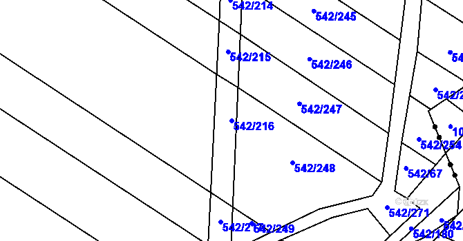 Parcela st. 542/216 v KÚ Smidary, Katastrální mapa